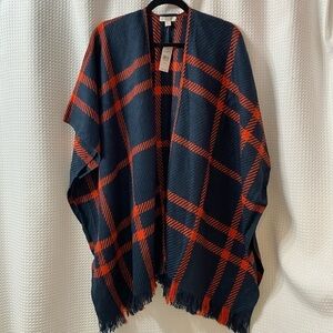 NWT LOFT Red Plaid Open Poncho